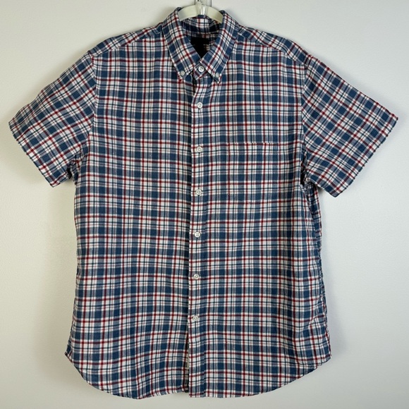J Crew Baird McNutt Irish Linen Button Down Up Shirt Plaid Large Red Blue - Picture 10 of 10